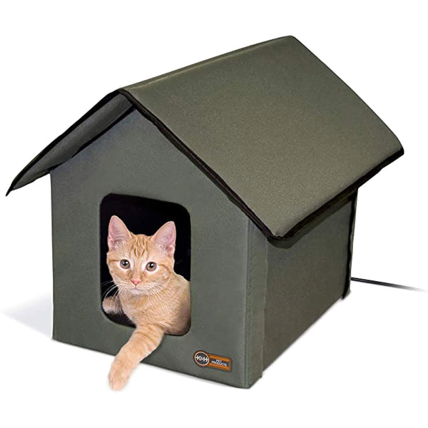 K&H Outdoor Heated Kitty House for Community Cats - Olive