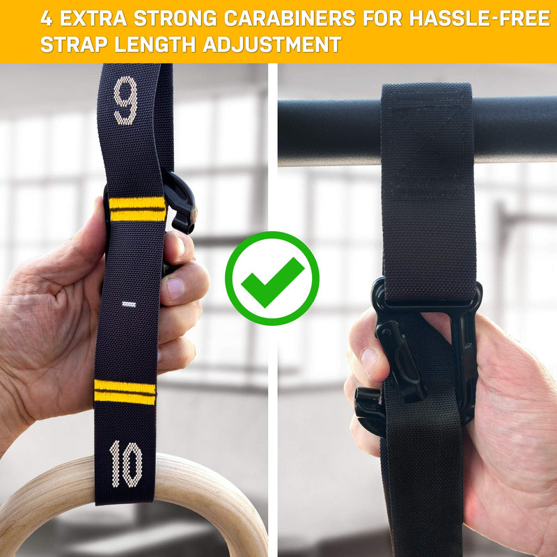 Black Double Circle Quick Adjust Gymnastic Ring Straps with Carabiner System