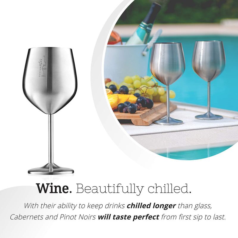 Gusto Stainless Steel Wine Glass Set of 4 18 oz Unbreakable Glasses