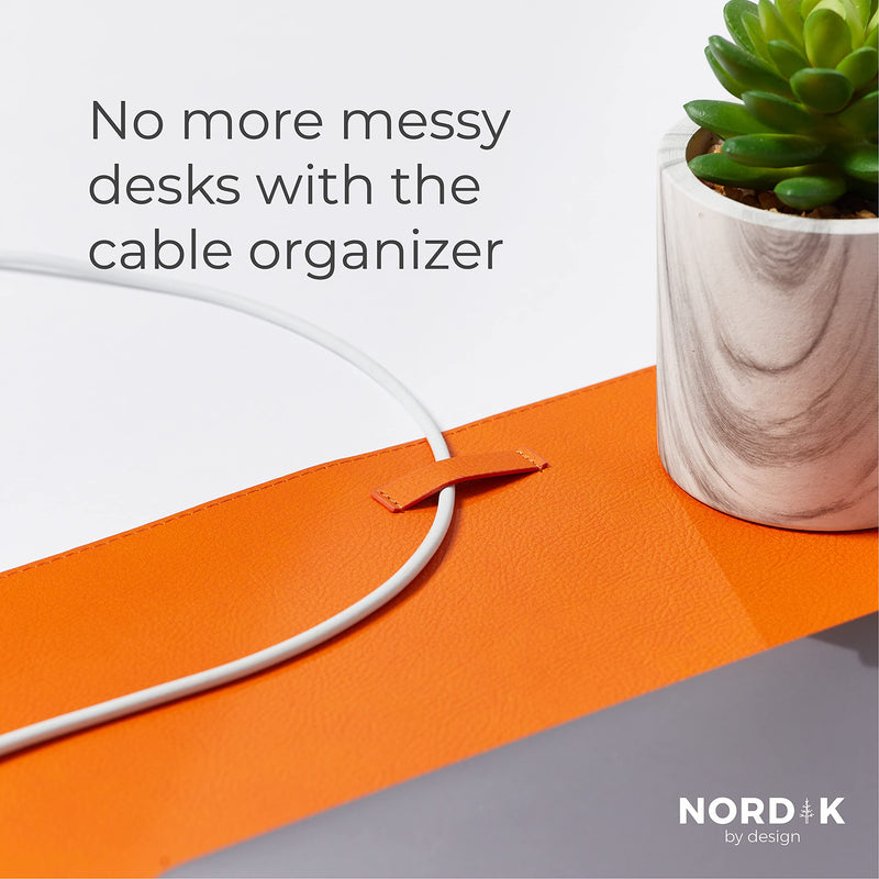 Nordik Tangerine Orange Vegan Leather Desk Mat 35x17 Inch