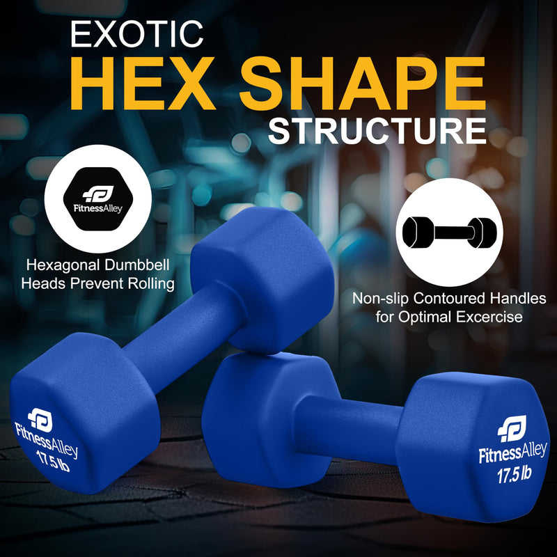 Fitness Alley 17.5lb Hex Neoprene Dumbbells Non Slip Hand Weights Pair Blue