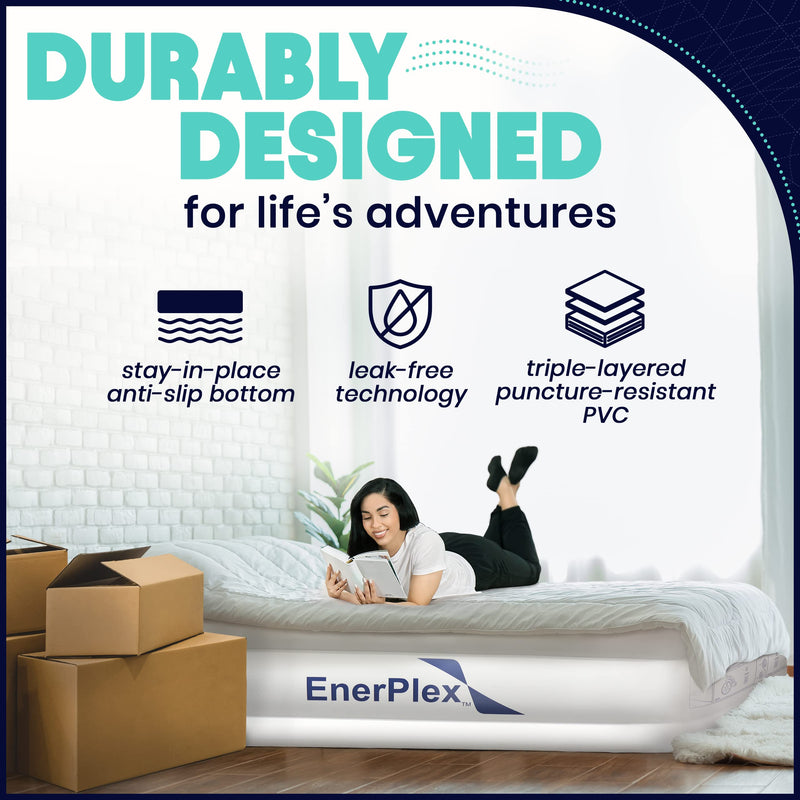 EnerPlex 16 Inch Full Air Mattress with Built-In Pump for Camping & Home