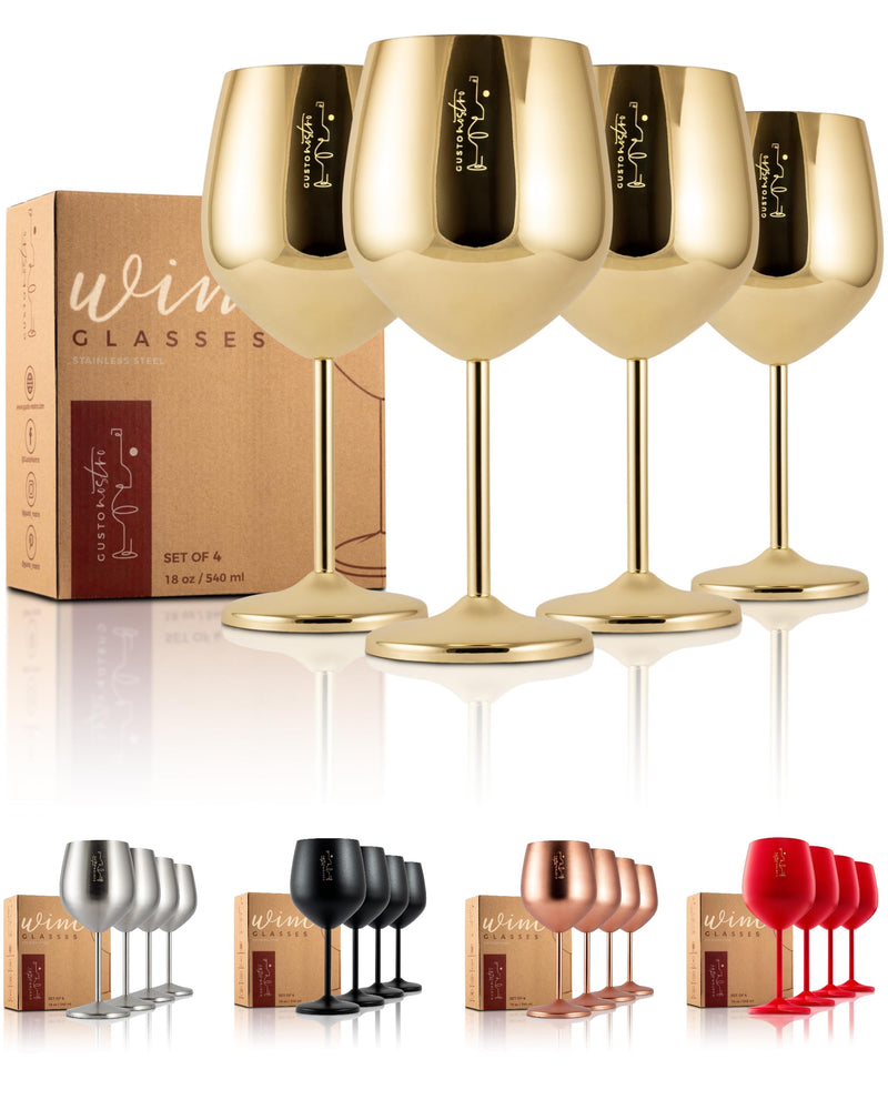 Gusto Nostro Stainless Steel Wine Glass Set of 4 - Gold