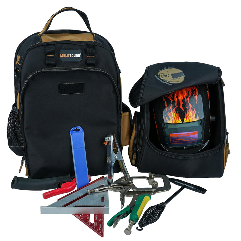 Khaki Welding Backpack with Helmet Holder and Tool Storage