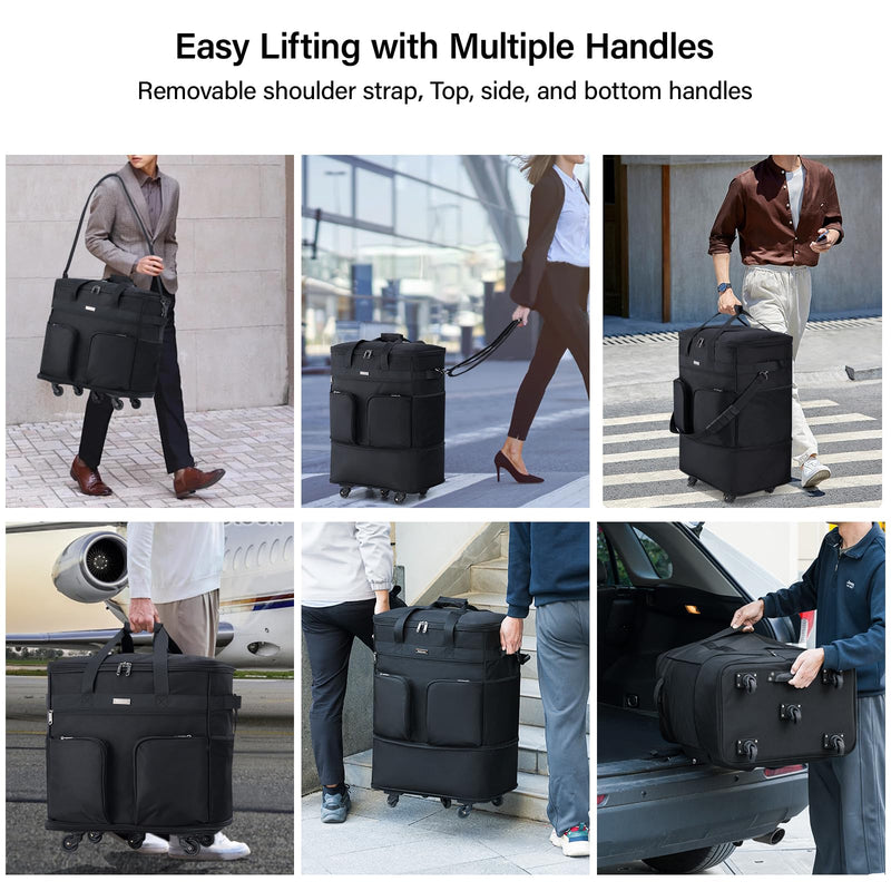 Hanke Expandable Foldable Rolling Travel Bag, Black, 68L-98L