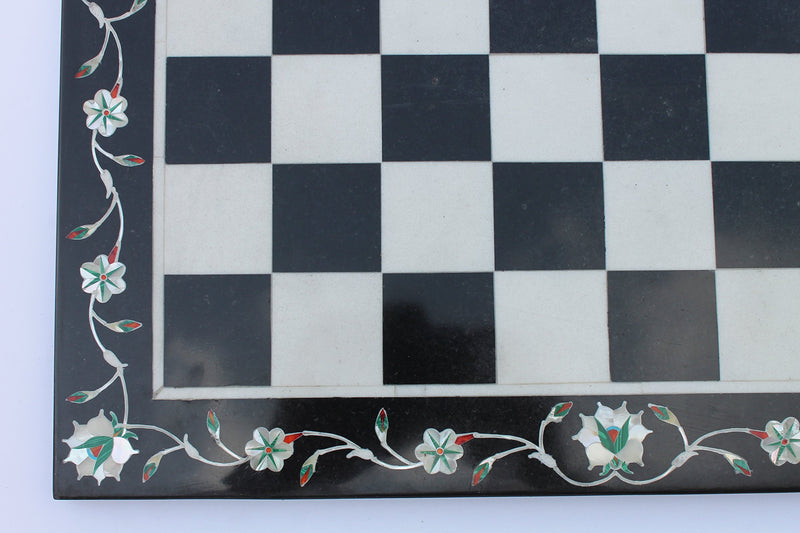 Stonkraft Black & White Marble Chess Board 15 Pietra Dura Inlay Art