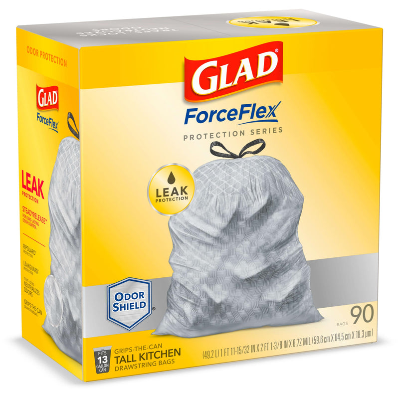 Glad ForceFlex Tall Kitchen 13 Gal Garbage Bags with Odor Shield 90 Ct