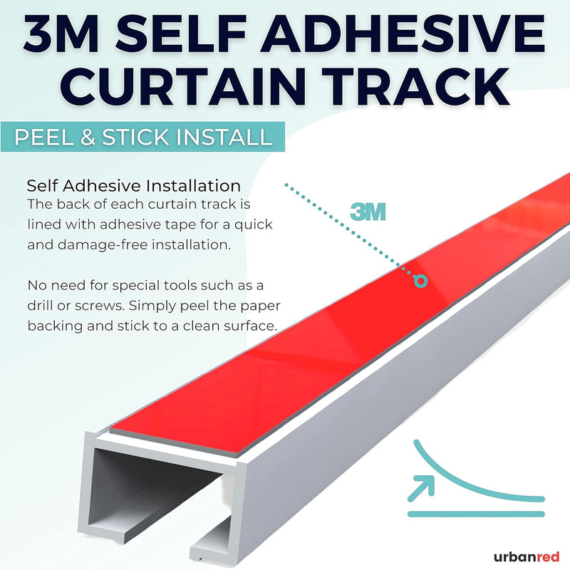 Self Adhesive Curtain Track 9.8FT (3m) for Smooth Ceiling Or Wall- No Drill, Screws, Ceiling Curtain Track, Curtain Rods