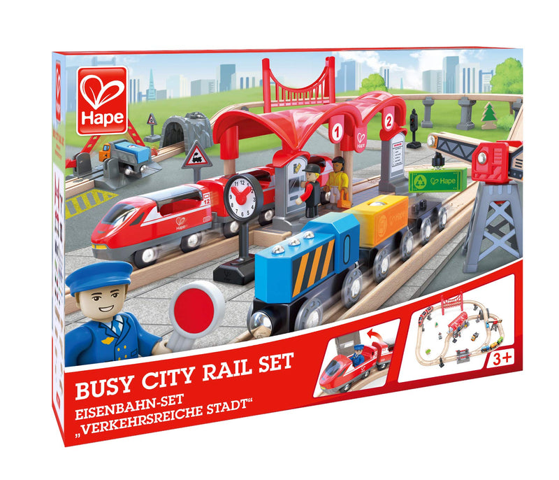 Hape Wooden City Train Set - 51 Piece Playset for Kids 3 and Up