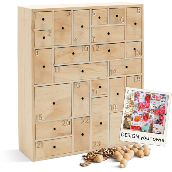 Reusable Wooden Advent Calendar with Drawers 24 Day Countdown