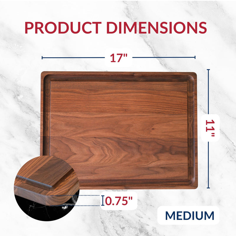 Walnut Wood Cutting Board with Juice Groove - 17"x11"