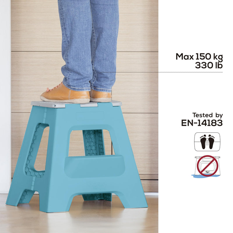 Turquoise Vigar Lightweight Non-Slip 16-Inch Foldable Step Stool