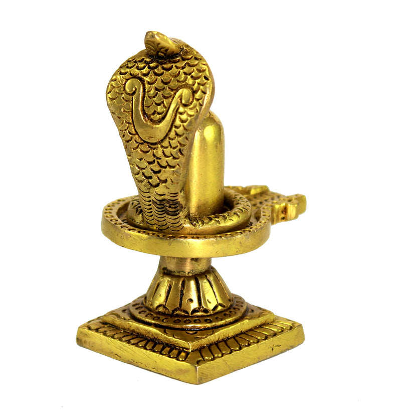 eSplanade Brass Shiv Ling Shiva Lingam with Sheshnaag Statue Idol Murti for Home Temple and Pooja - 4" Inches