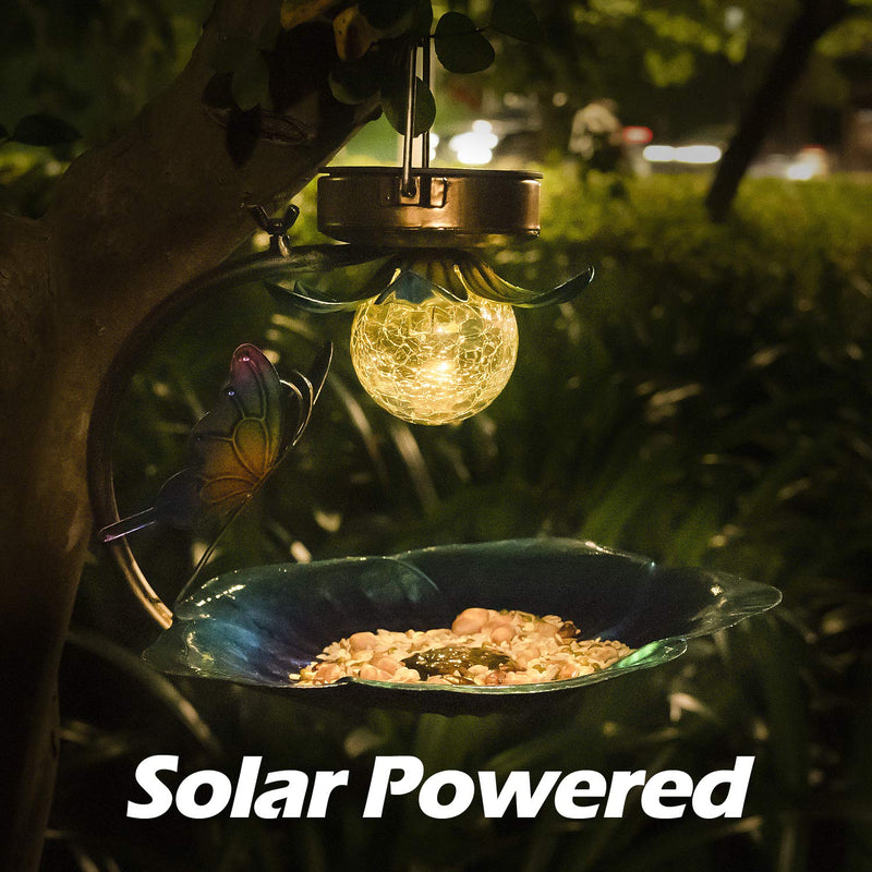 Solar Powered Decorative Bird Feeder with LED Light - 9.5 Inch