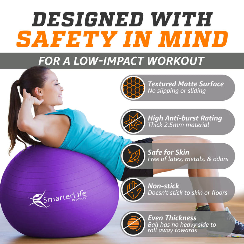 SmarterLife Workout Exercise Ball for Fitness Yoga Balance Stability Purple