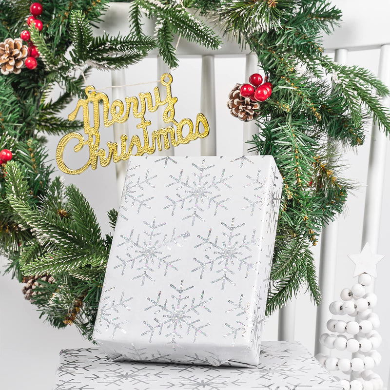 Ruspepa Christmas Wrapping Paper Jumbo Roll Wrapping Paper - White Shiney Snowflake Design For Holiday Gift Wrap - 24 Inches X 100 Feet