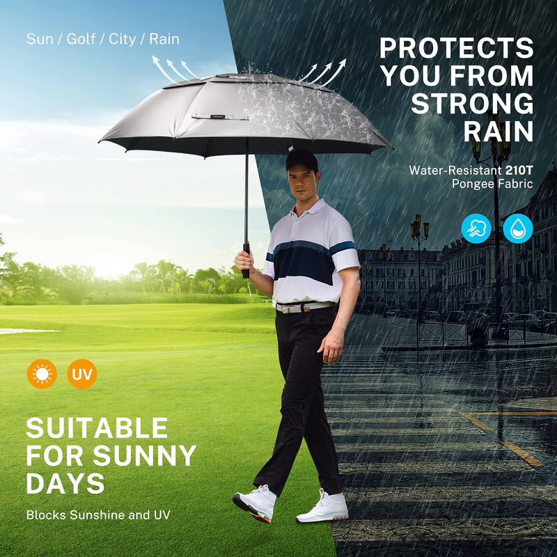 Gonex 62 Inch Windproof Silver Golf Umbrella with UV Protection