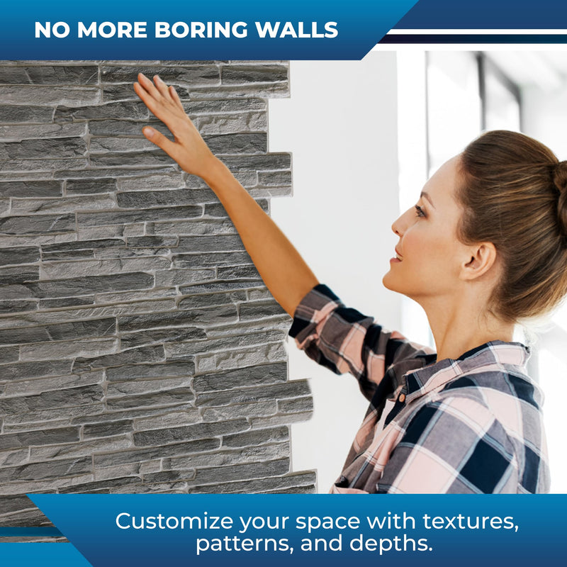 Silver Slate 3D PVC Wall Panels for Interior Decor - 38.6" x 19.6"