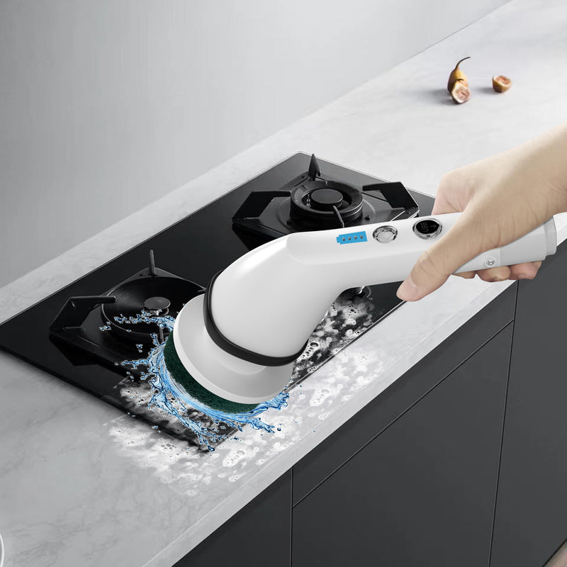 Electric Scrubber with Adjustable Handle and Versatile Brushes