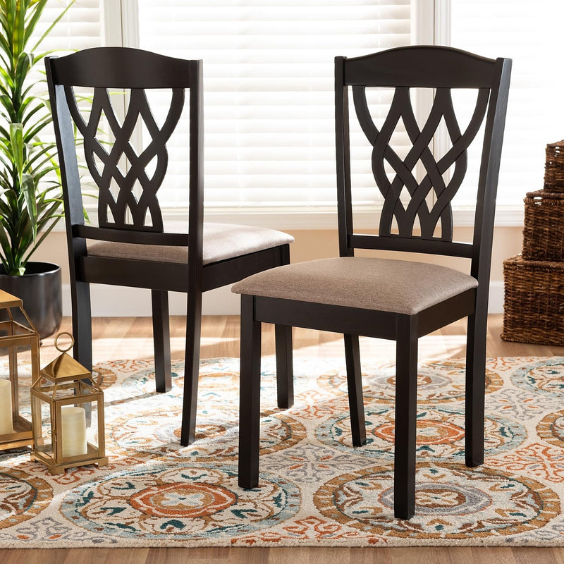 Baxton Studio Delilah Modern Fabric Dining Chair Set Sand & Dark Brown 2 Pk