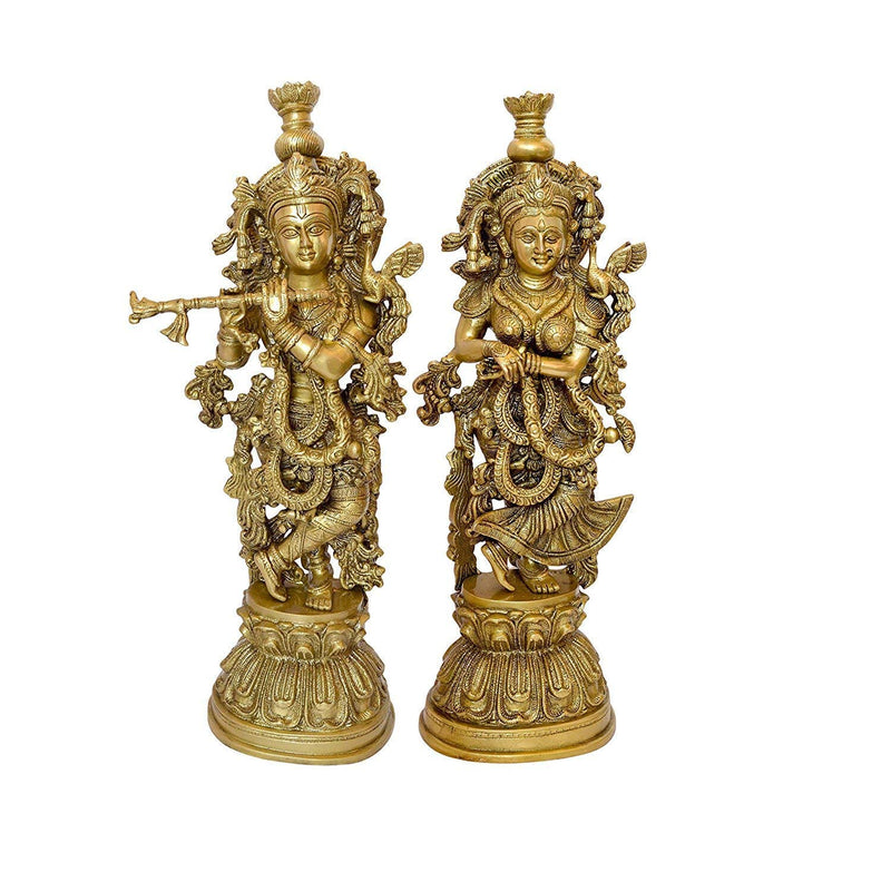 Esplanade 21 Brass Radha Krishna Statue Antique Finish Idol Sculpture