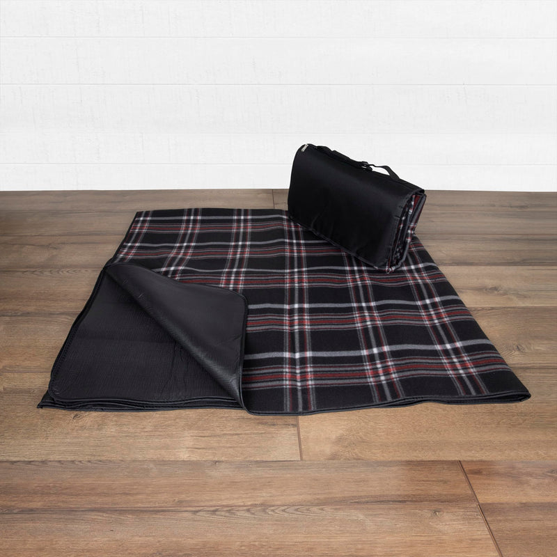 XL Picnic Beach Camping Blanket with Tote - Black Tartan