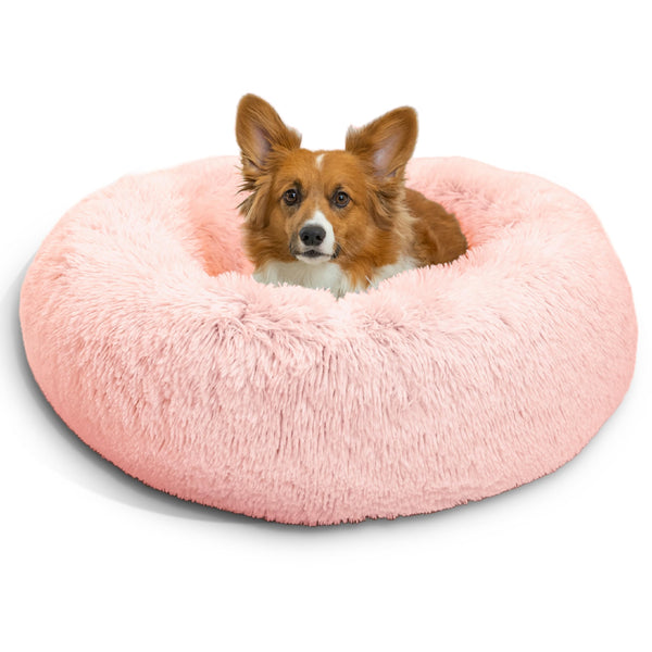 Candy Pink Calming Donut Pet Bed for Cats & Dogs - 30 Inch