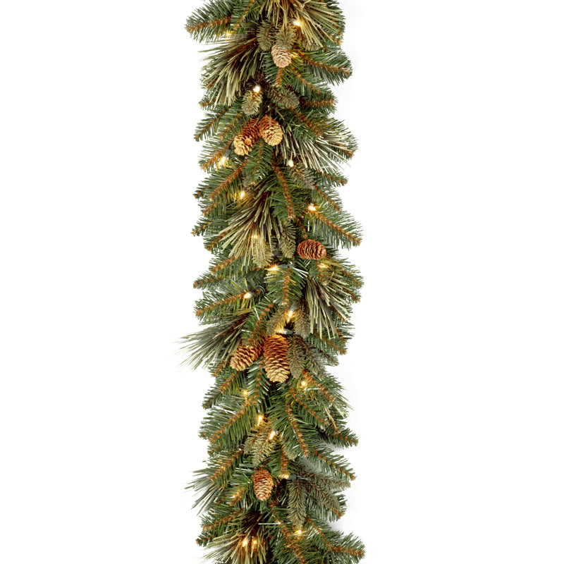 9-Foot Pre-Lit Carolina Pine Christmas Garland with Pine Cones and White Lights