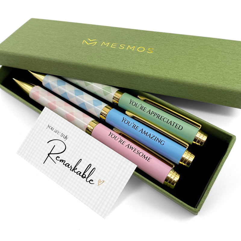 Mesmos 3pk Pastel Ballpoint Pen Set Inspirational Women Office & Teacher Gifts