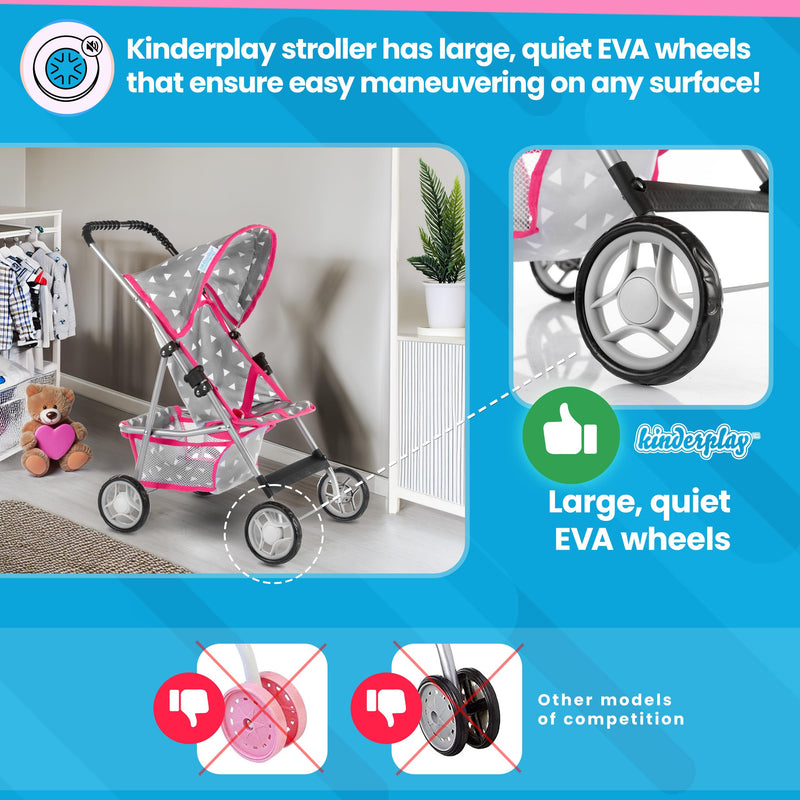 Toy Doll Stroller for Toddlers with Grey Triangle Design