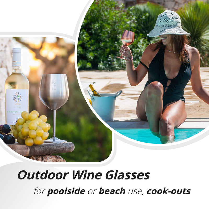 Gusto Stainless Steel Wine Glass Set of 4 18 oz Unbreakable Glasses
