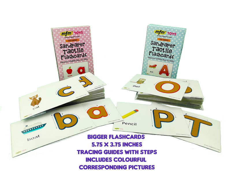 MFM Toys Sandpaper Tactile English Letters Flashcards (Uppercase + Lowercase Combo) Montessori Sandpaper Letters