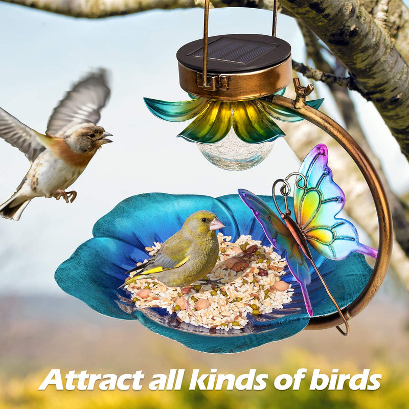 Solar Powered Decorative Bird Feeder with LED Light - 9.5 Inch