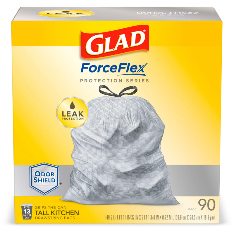 Glad ForceFlex Tall Kitchen 13 Gal Garbage Bags with Odor Shield 90 Ct