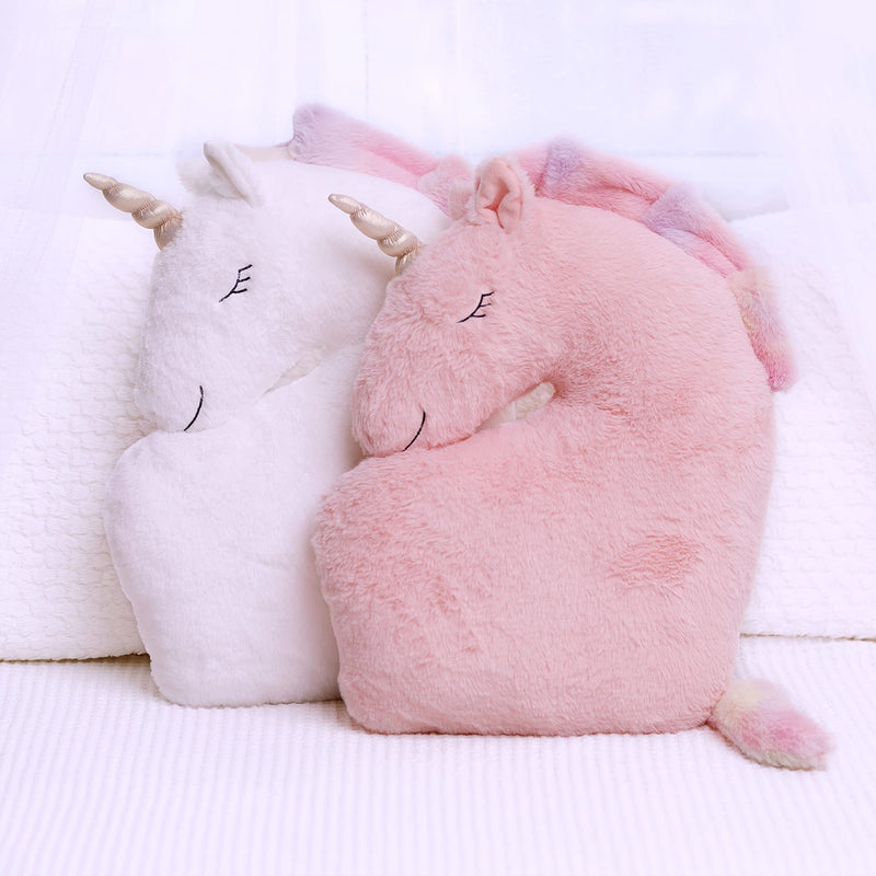 Set of 2 Unicorn Pillows White Pink Fluffy Plush for Girls Bedroom Décor