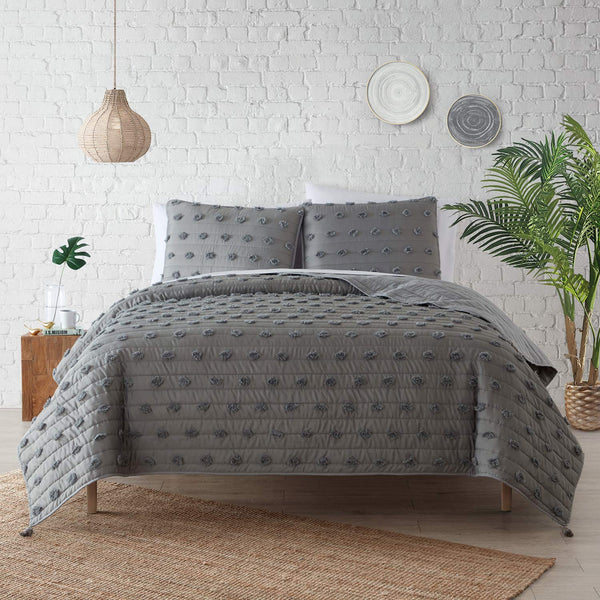 Twin Grey Hypoallergenic Microfiber Quilt Set with Sham