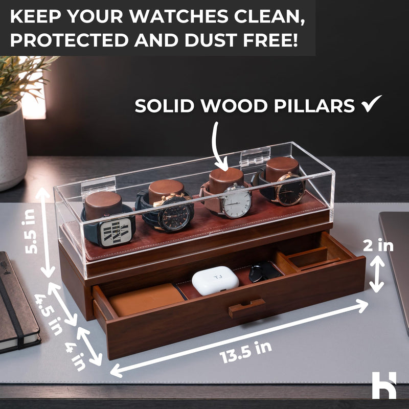 Elevate Your Collection Watch Deck Pro for 4 Watches Premium Display Case