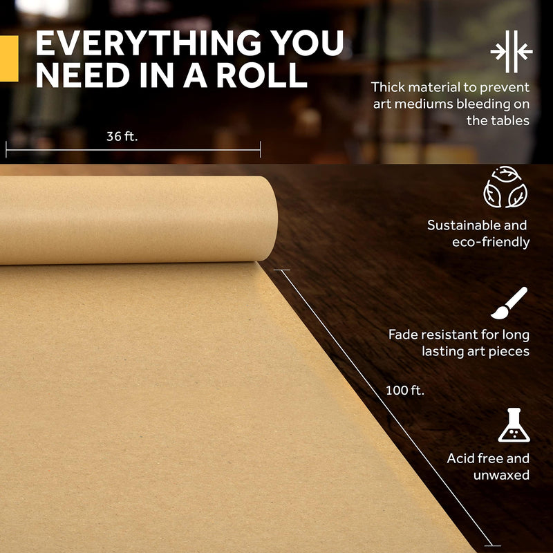 Versatile Large Kraft Paper Roll 36" x 1200" for Gifts and Crafts