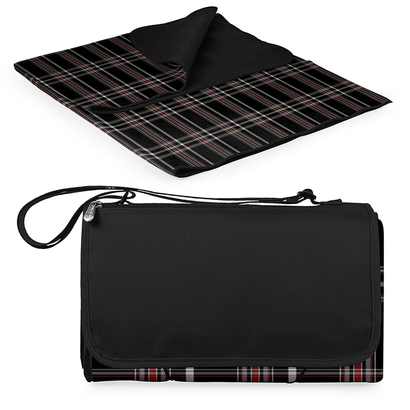 XL Picnic Beach Camping Blanket with Tote - Black Tartan