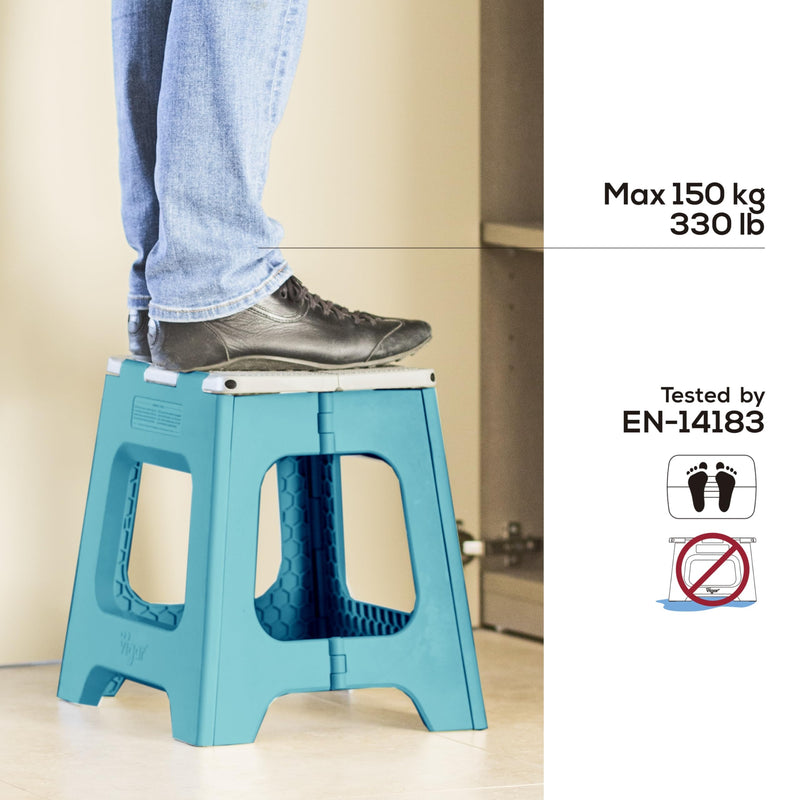 Foldable Turquoise 16-Inch 2-Step Stool for Adults, Non-Slip Design