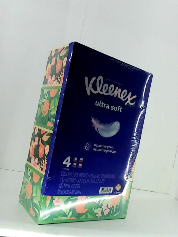 Kleenex Ultra Soft Facial Tissues 4 Pack 3 Ply 480 Total Tissues Multicolor