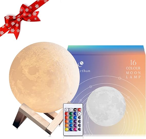 16-Color LED Moon Lamp with Stand and Remote, 5.9 Inches