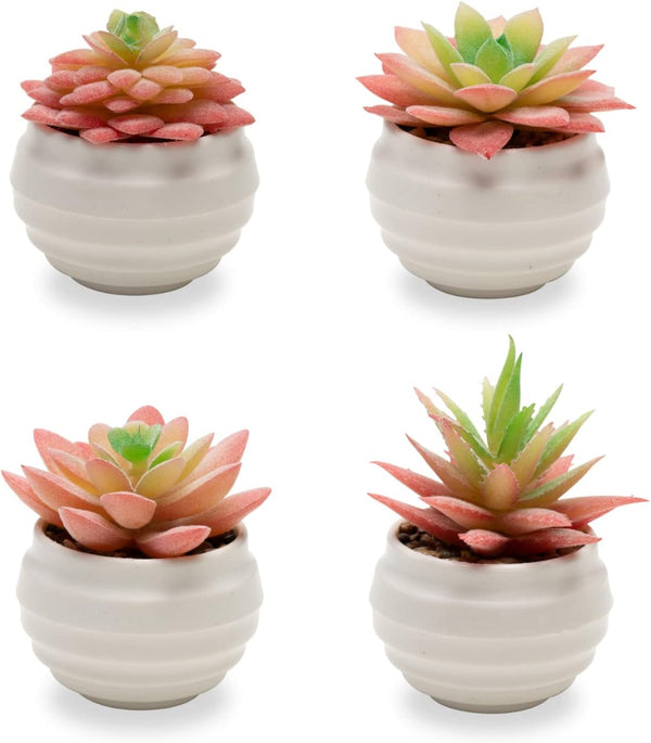 Viverie 4pcs Pink Green Artificial Succulents In Pots (Plastic)- Small Artificial Plants Pink Green Plastic Pot Color Pink Green Size  4 Pcs