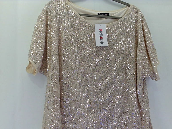 Sequin Beaded Beige Tunic Dress Size 14