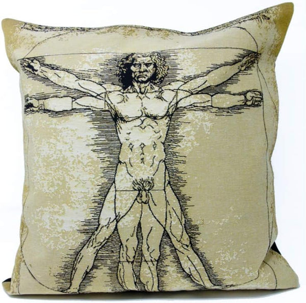 Decorative Square Throw Pillow Case Cushion Cover Jacquard Weave Fabric Premium Cushions For Sofa Or Bedroom 18 X 18 Inches Leonardo Davinci Vitruvian Man Made In France Color Leonardo Da Vinci Size 17.9 X 17.9 X 0.5