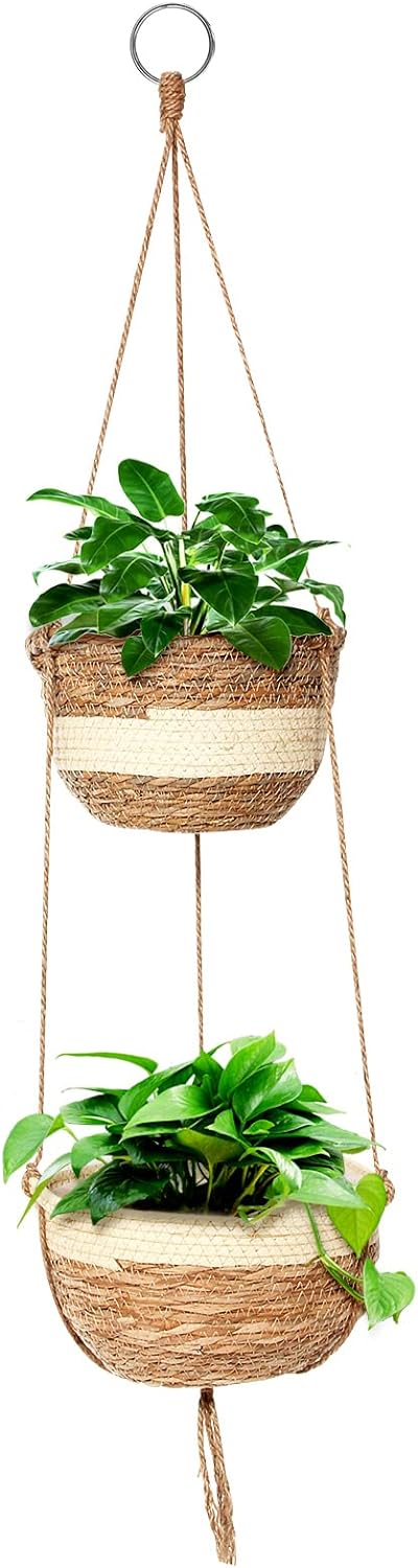 Viverie Jute Macrame Plant Hanger, Boho Style Hanging Planters For Indoor Plants Home Décor, Crochet Plant Hangers 41 Inches Color Oatmeal Size One Size