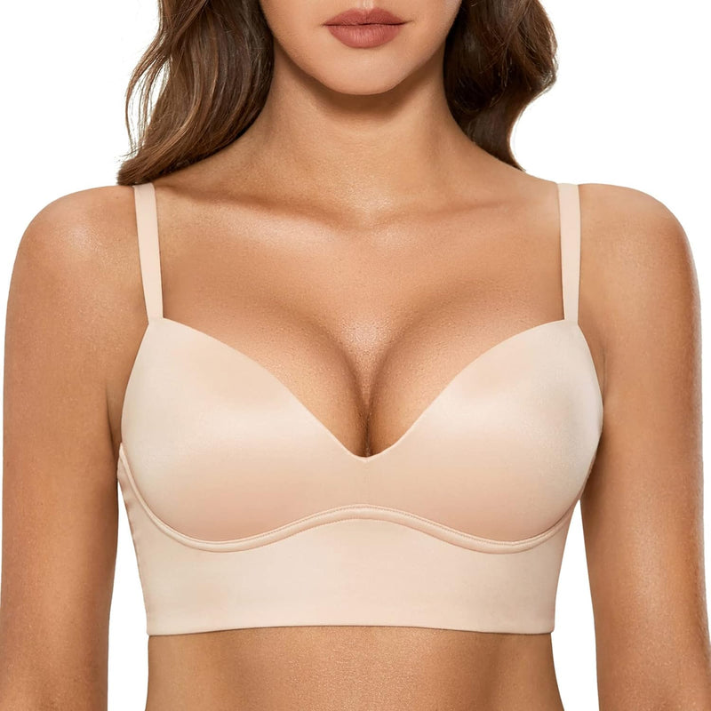 Dobreva Women's Push Up Wireless Padded Plunge Bralette 34C Beige