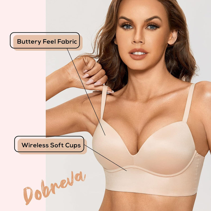 Dobreva Women's Push Up Wireless Padded Plunge Bralette 34C Beige