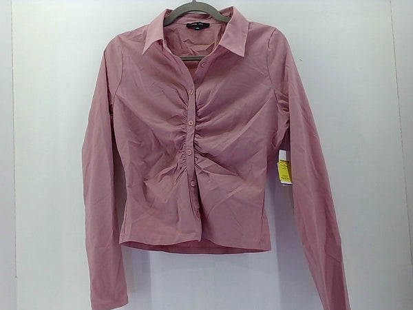 Women's Pink Ruched Long Sleeve Stretch Shirt - Large