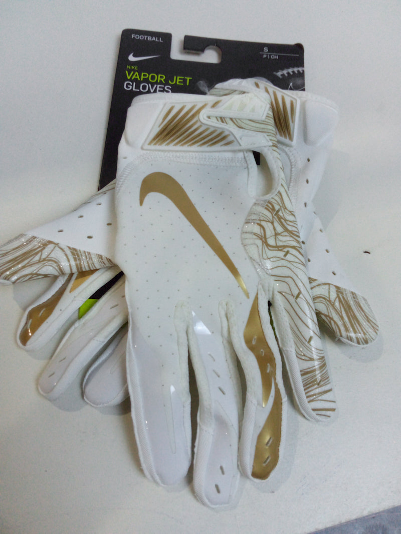 Nike Men Vapor Jet 6.0 Football Gloves White Gold Small